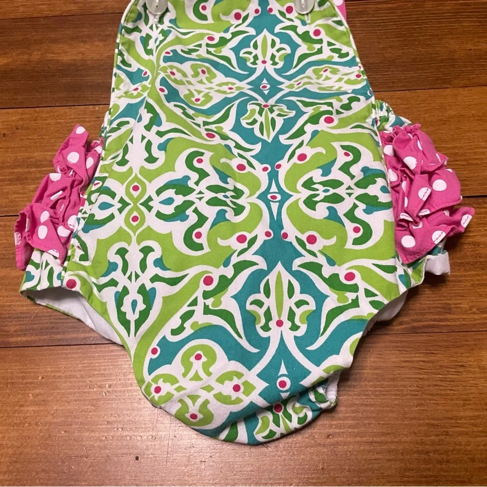 Velani Classics Pink Polka Dot Smocked Ruffle Bubble Romper Size 0-3 Months